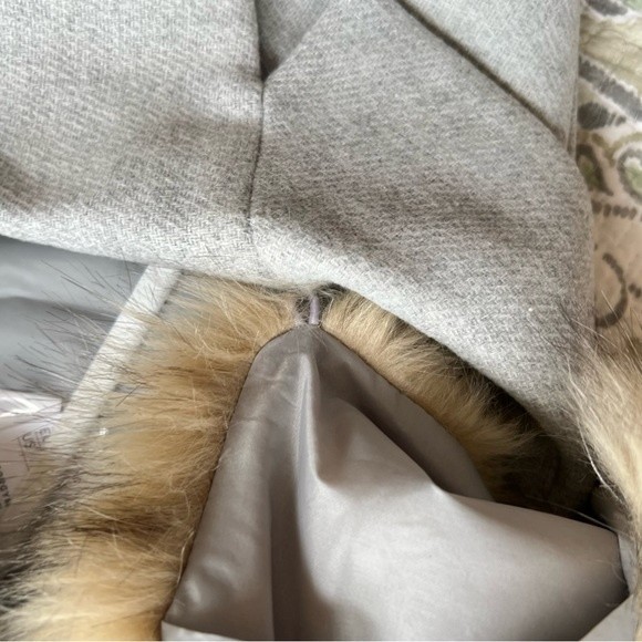 Topshop gray dress coat faux fur removable collar New size US 12 large - Picture 6 of 7